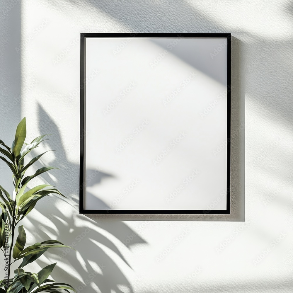 Minimalist Wall Frame Mockup with Green Plant in Bright Space Minimalist Wall Frame Mockup with Green Plant in Bright Space
