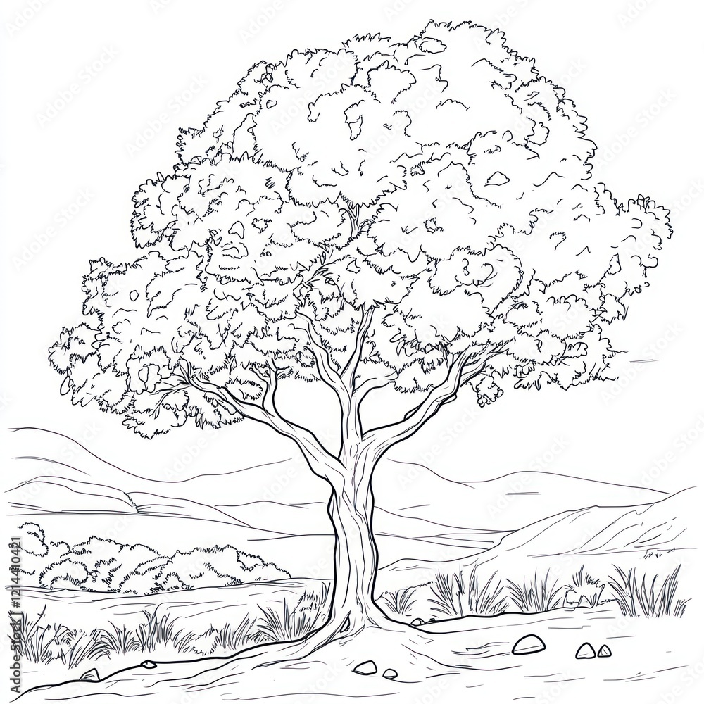Fototapeta premium A single tree stands tall in a serene landscape