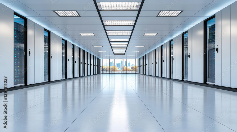 Fototapeta premium Data center with cooling systems and modern design, showcasing efficiency