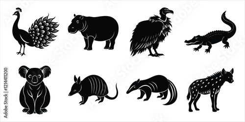Canvas Print Wild animals silhouette set. Wildlife animals vector illustration