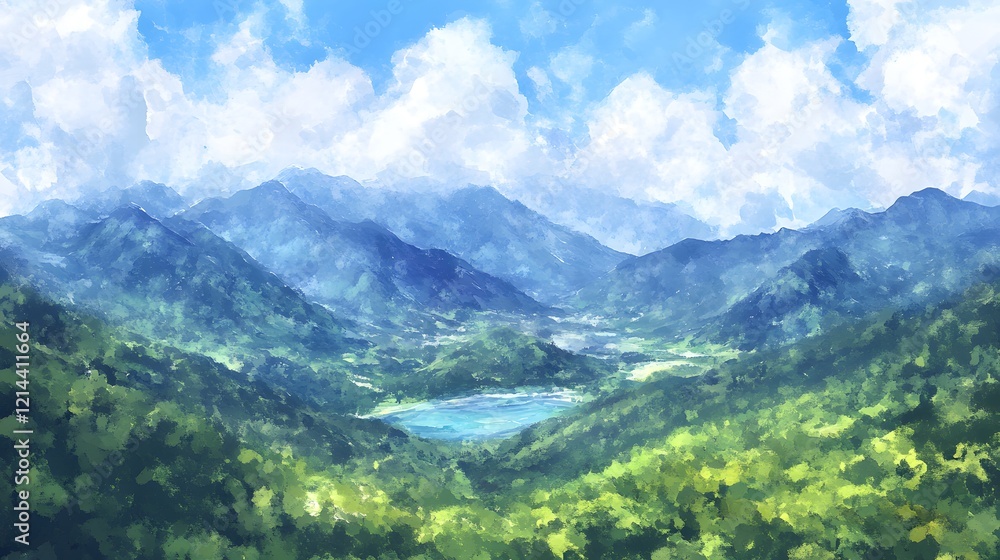 Fototapeta premium Serene Mountain Lake Landscape Summer Vista