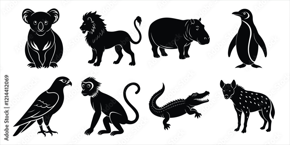 Obraz premium Wild animals silhouette set. Wildlife animals vector illustration