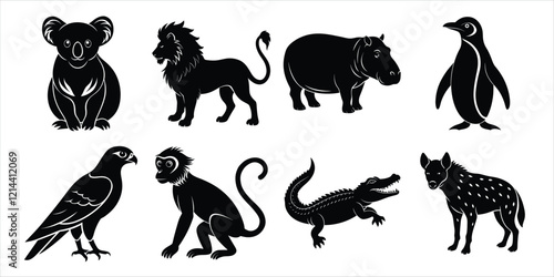 Photography Wild animals silhouette set. Wildlife animals vector illustration