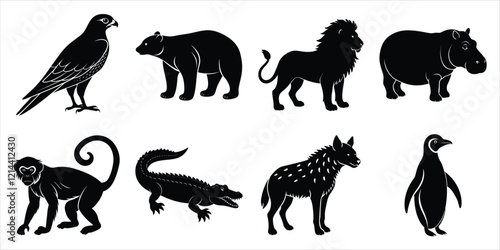 Canvas Print Wild animals silhouette set. Wildlife animals vector illustration