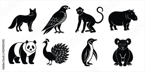 Canvas Print Wild animals silhouette set. Wildlife animals vector illustration