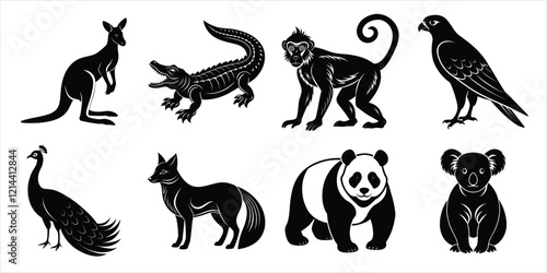 Photography Wild animals silhouette set. Wildlife animals vector illustration