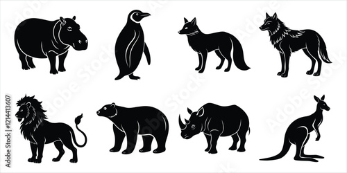 Canvas Print Wild animals silhouette set. Wildlife animals vector illustration