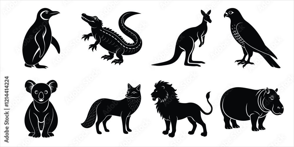 Obraz premium Wild animals silhouette set. Wildlife animals vector illustration