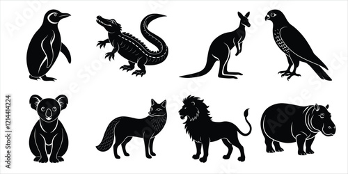 Canvas Print Wild animals silhouette set. Wildlife animals vector illustration