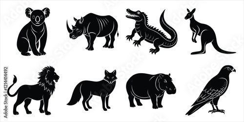 Canvas Print Wild animals silhouette set. Wildlife animals vector illustration