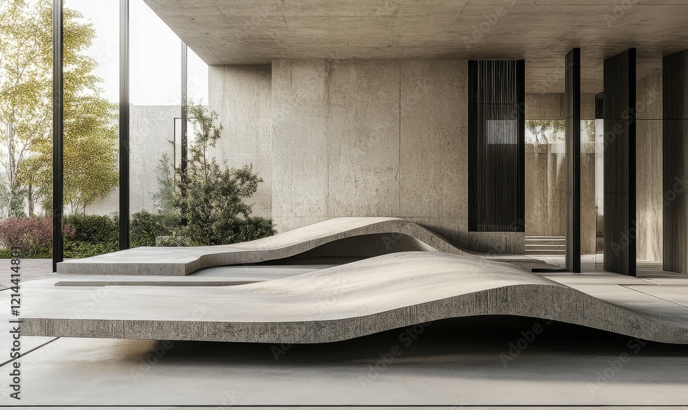 Concrete podium structure made of folded slabs Concrete podium structure made of folded slabs