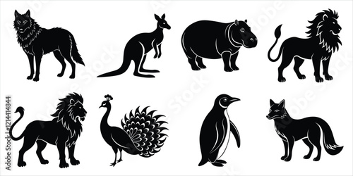 Canvas Print Wild animals silhouette set. Wildlife animals vector illustration