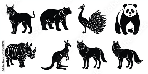 Photography Wild animals silhouette set. Wildlife animals vector illustration