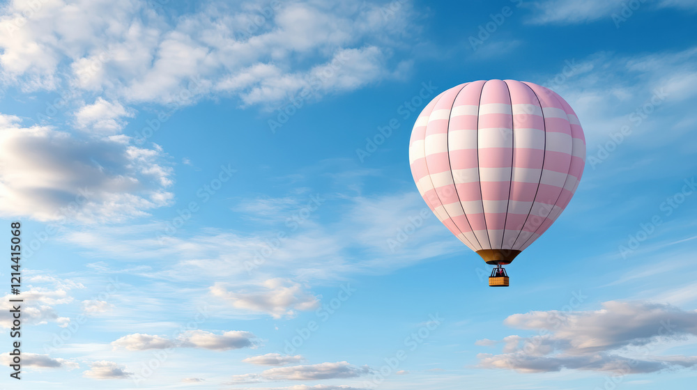Fototapeta premium hot air balloon soaring through blue sky with fluffy clouds