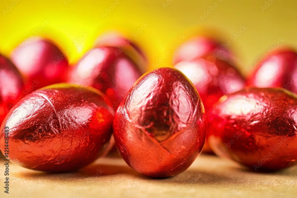 Obraz premium Macro Close-up of Vibrant Red Easter Eggs on Bright Background - Perfect for Festive Greetings