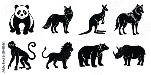 Photography Wild animals silhouette set. Wildlife animals vector illustration