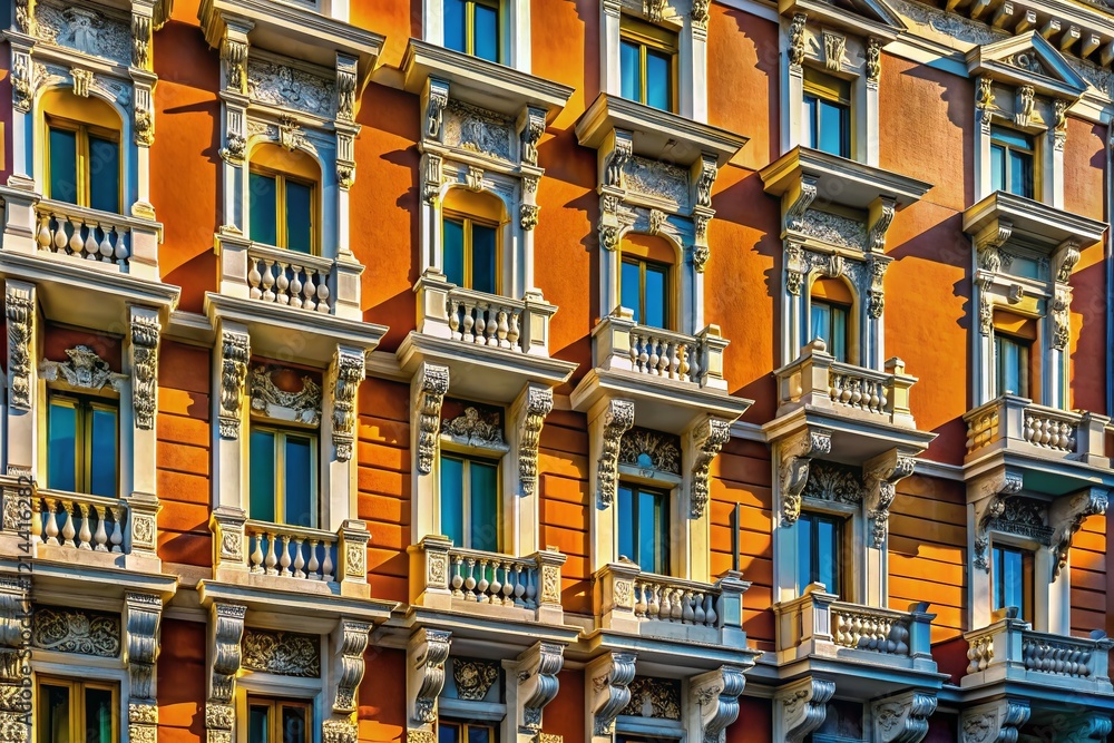 Fototapeta premium Macro Detail: Trieste Residence Hotel Facade - Architectural Texture & Design