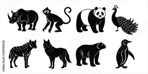 Photography Wild animals silhouette set. Wildlife animals vector illustration