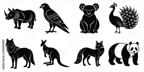 Photography Wild animals silhouette set. Wildlife animals vector illustration