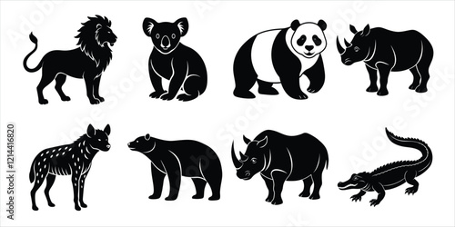 Photography Wild animals silhouette set. Wildlife animals vector illustration