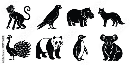 Canvas Print Wild animals silhouette set. Wildlife animals vector illustration