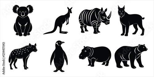 Canvas Print Wild animals silhouette set. Wildlife animals vector illustration