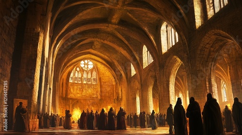 People inside the abbey, painting inside the abbey photo