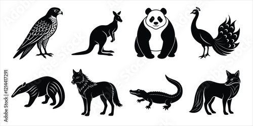 Canvas Print Wild animals silhouette set. Wildlife animals vector illustration