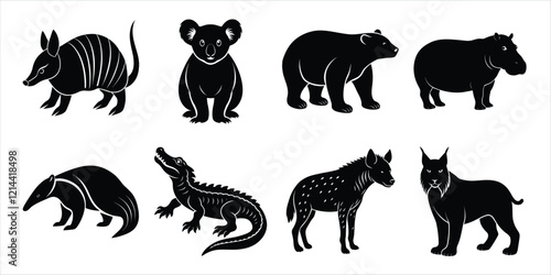 Canvas Print Wild animals silhouette set. Wildlife animals vector illustration