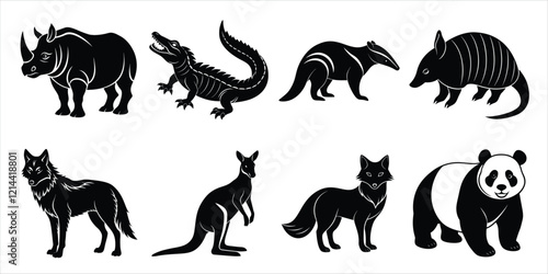 Photography Wild animals silhouette set. Wildlife animals vector illustration