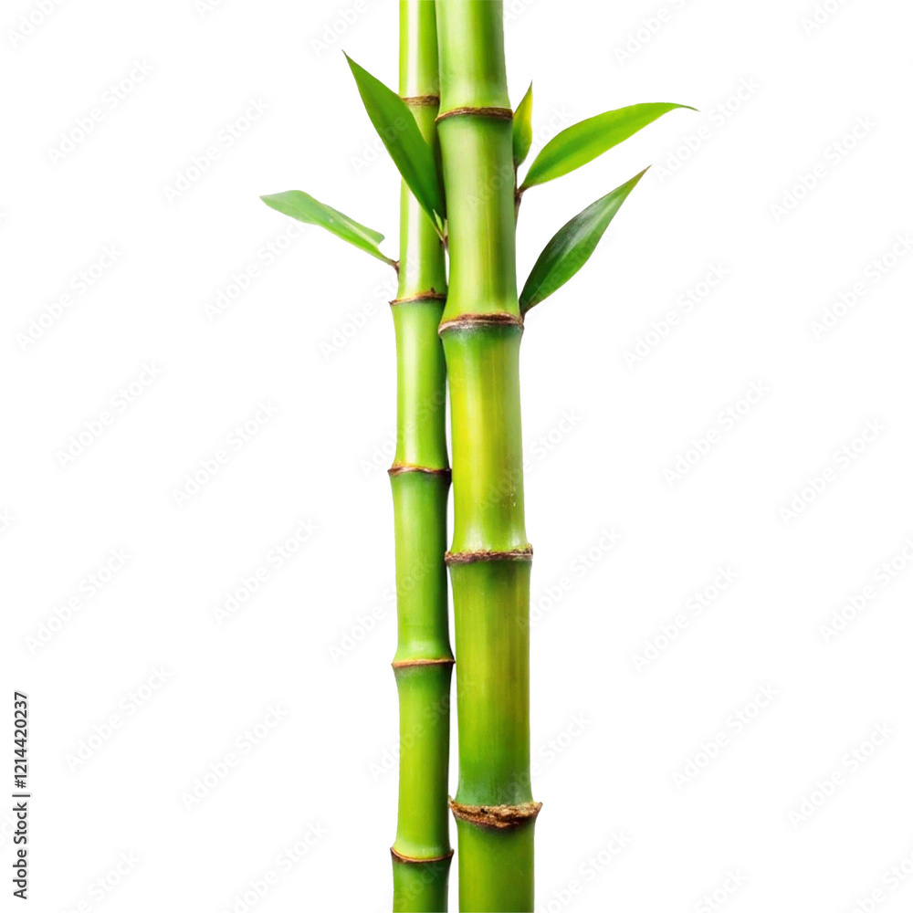 Two vibrant green bamboo stalks with lush leaves, a symbol of nature's strength and tranquility Two vibrant green bamboo stalks with lush leaves, a symbol of nature's strength and tranquility