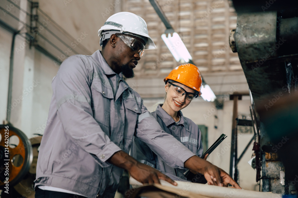 professional engineer worker team working for plant renovate with floorplan building talking professional engineer worker team working for plant renovate with floorplan building talking