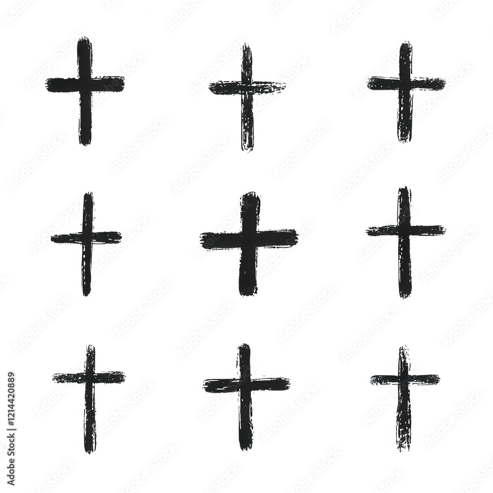 A series of black crosses arranged neatly in a grid pattern on a white background., isolated on a transparent background. A series of black crosses arranged neatly in a grid pattern on a white background., isolated on a transparent background.