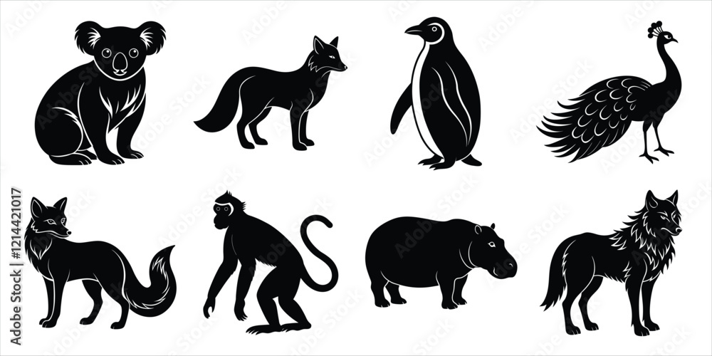 Obraz premium Wild animals silhouette set. Wildlife animals vector illustration