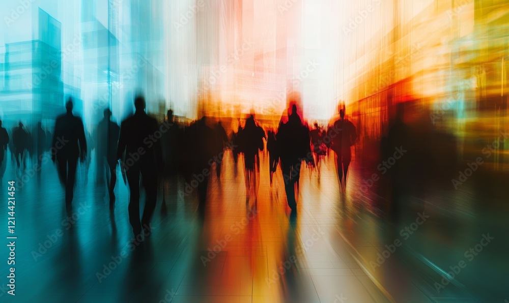 Obraz premium Conceptual digital art representing business prospects and connections with silhouettes of people in blurred background, evoking sense of networking and collaboration