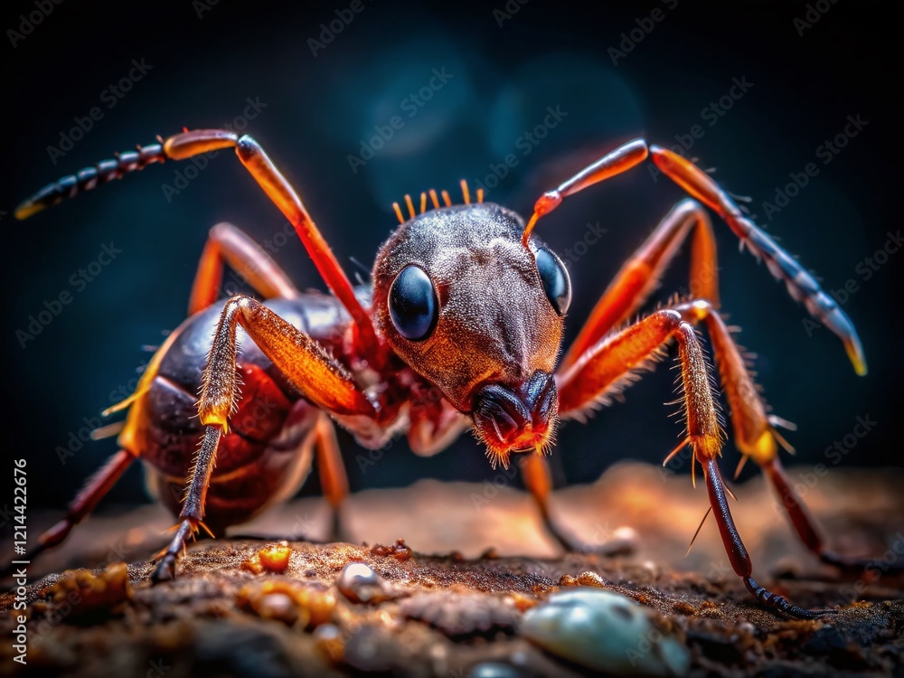 Fototapeta premium Macro Photography: Thatching Ant in Low Light, Detailed Close-Up