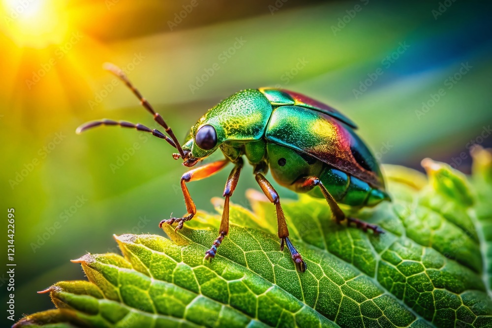 Macro Photography: Tiny Bug on Lush Green Leaf in Wild Nature Macro Photography: Tiny Bug on Lush Green Leaf in Wild Nature