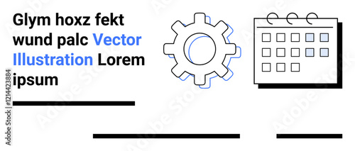Gear next to a calendar, accompanied by placeholder text. Ideal for business, workflow, scheduling, planning, organization, project management, and productivity themes. Landing page
