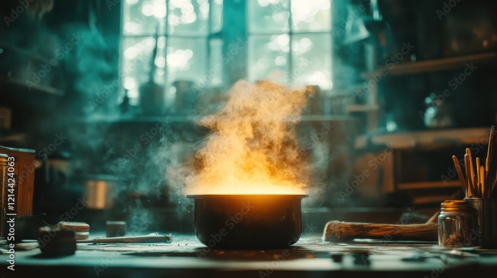 A captivating view of a cauldron emanating colorful smoke and flames in a dark environment, creating a scene full of magic and intrigue reminiscent of potion-making. A captivating view of a cauldron emanating colorful smoke and flames in a dark environment, creating a scene full of magic and intrigue reminiscent of potion-making.