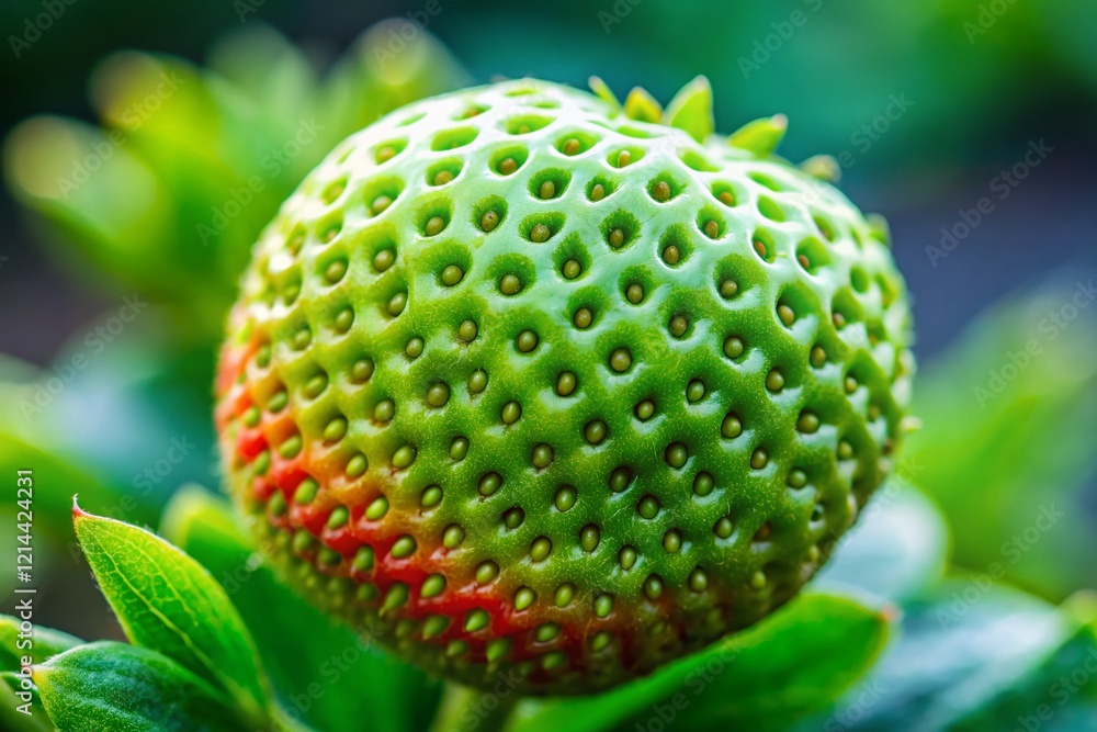 Macro Photography of Fresh Unripe Green Strawberries, Detailed Texture and Surface Close Up Macro Photography of Fresh Unripe Green Strawberries, Detailed Texture and Surface Close Up