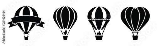 Hot air balloon icon set. Flying vintage aerostat and airships. Vintage sky transport. vector illustration