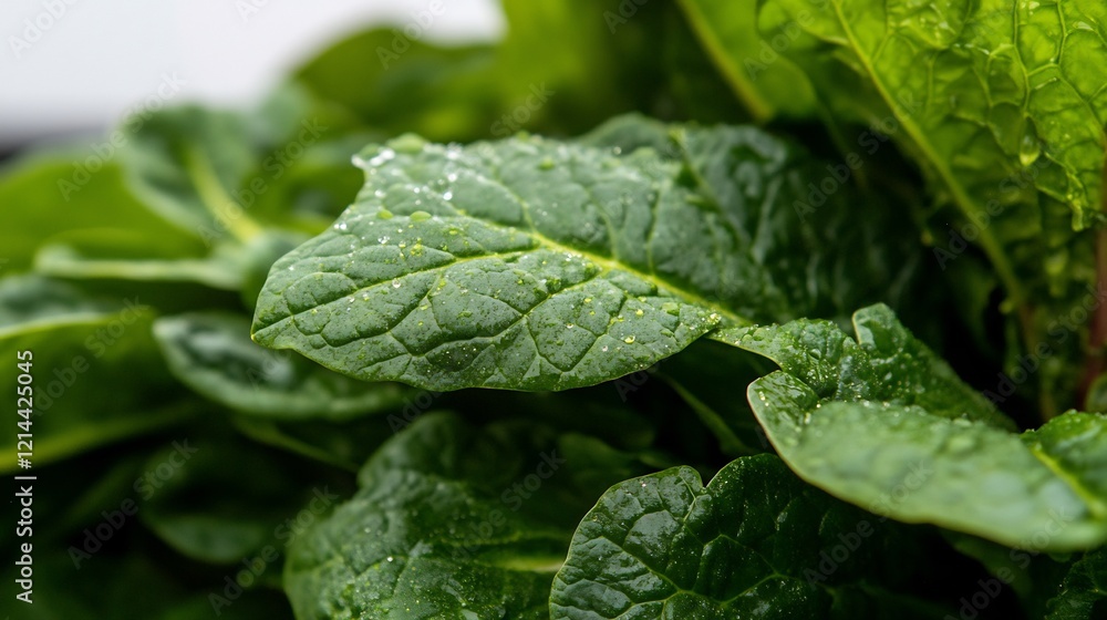 Fresh Dewy Spinach Leaves Close Up Fresh Dewy Spinach Leaves Close Up