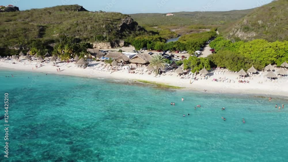 Curaçao 4K Sunny Aerial Overview of Cas Abao Beach with White Sand and Pristine Turquoise Water Curaçao 4K Sunny Aerial Overview of Cas Abao Beach with White Sand and Pristine Turquoise Water