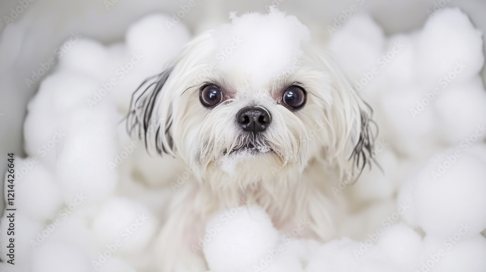 Cute Dog in a Grooming Scene with Bubbles Cute Dog in a Grooming Scene with Bubbles