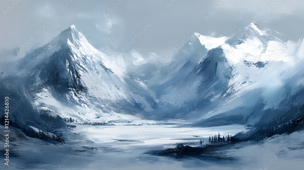 Obraz premium Serene Winter Mountain Landscape Snowy Peaks Frozen Lake