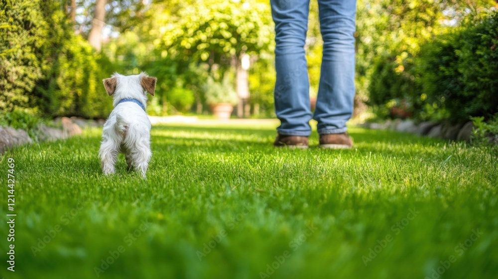 Obraz premium Dog and Owner Enjoying a Walk in the Park