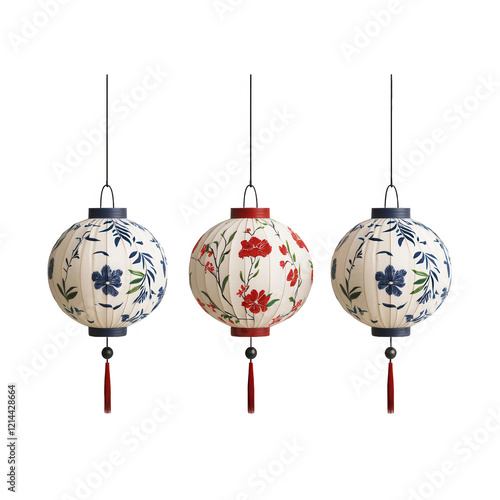 Decorative lanterns with intricate floral designs, adding charm to any setting., isolated on a transparent background. photo