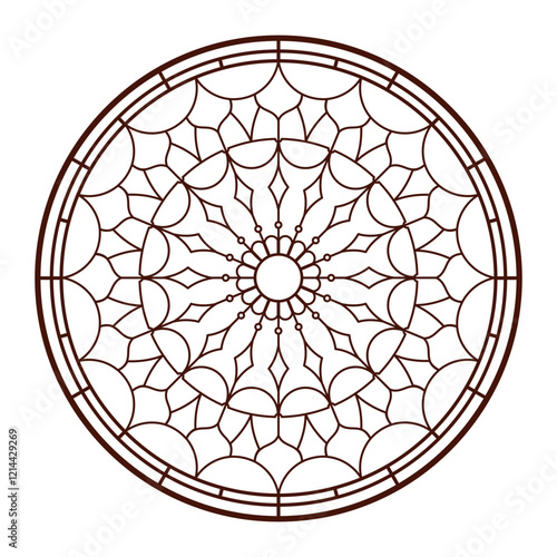 Line art Church glass window. Colouring page for adult. 