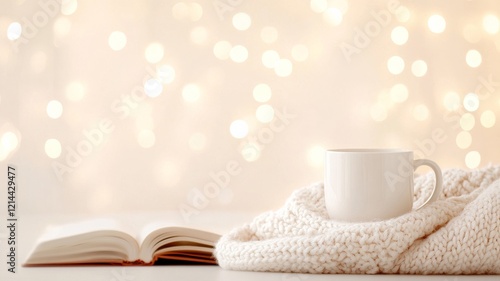 A person curled up in a cozy reading nook with a soft blanket, a good book, and a warm cup of tea beside them