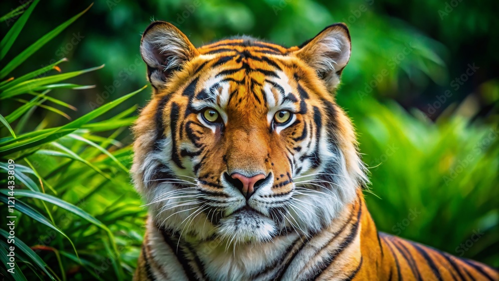 Fototapeta premium Majestic Bengal Tiger in Isolation: Candid Wildlife Portrait
